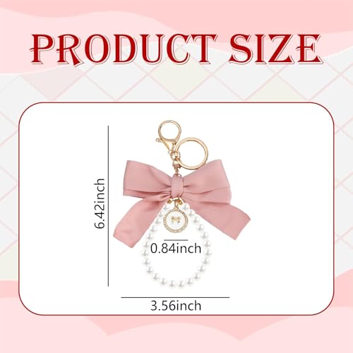 SMUOBT 2Pcs Cute Bow Keychain Wristlet for Women,Pearl Key Chains for Car Keys Pink White Bow Keychain Accessories Bag Chrams