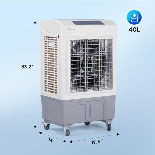 ROVSUN 10.5Gallon Evaporative Air Cooler, 2600CFM Portable Swamp Cooler with Remote Control, Oscillation, 3 Speeds, 7.5H Timer & 40L Water Tank, 3-IN-1 Cooling Fan for Home Office Garage Outdoor