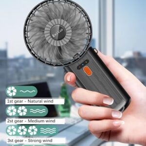 Portable Fan Handheld Fan, Mini Hand Held Fan, 6-15H Cooling Small Personal Fan, 180° Foldable Mini Desk Fan with 4 Quiet Speed, Neck Fan w/Lanyard for Kids Women Men Travel Outdoor Office, Black