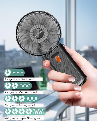 Portable Fan Handheld Fan, Mini Hand Held Fan, 6-15H Cooling Small Personal Fan, 180° Foldable Mini Desk Fan with 4 Quiet Speed, Neck Fan w/Lanyard for Kids Women Men Travel Outdoor Office, Black