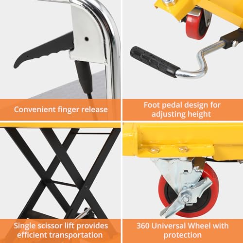 Hydraulic Lift Table Cart 1100lbs, Lift Table Capacity 35.5" Lifting Height, Manual Single Scissor with 4 Wheels and Non-Slip Pad Thickness 3mm for Material Handling and Transportation