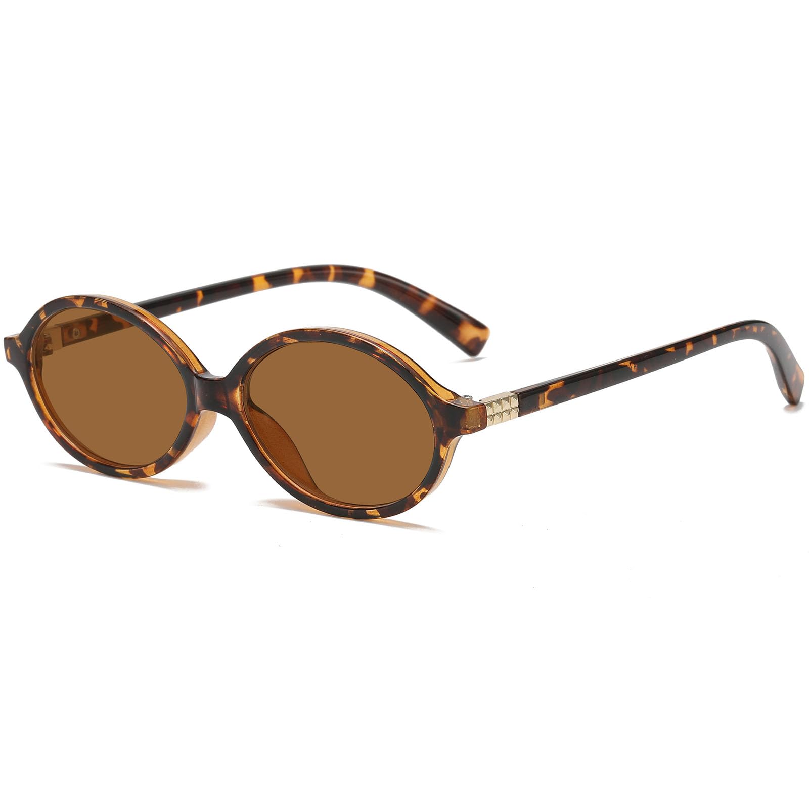 Breaksun Retro Oval Sunglasses for Women Men Small Round Sunnies 90s Vintage Style (Leopard/Brown)