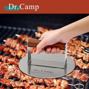 Dr.Camp 7 INCH Stainless Steel Smash,Burger Press,Burger Smasher,Hamburger Press,Patty Smasher, Meat Press, Bacon Press, Grill Press with Wood Handle (HT-B-7005)