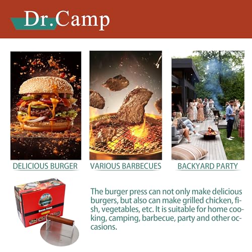 Dr.Camp 7 INCH Stainless Steel Smash,Burger Press,Burger Smasher,Hamburger Press,Patty Smasher, Meat Press, Bacon Press, Grill Press with Wood Handle (HT-B-7005)