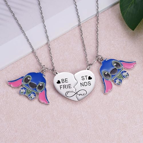 Aesnefe Friendship Stitch Necklaces for 2 Best Friends Necklace Birthday Graduation Valentines Day Gifts for Friends Bestie Matching Heart Pendant Lilo and Stitch Stuff Jewelry