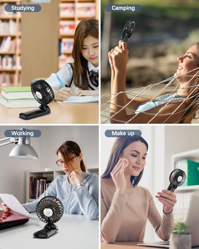 Portable Fan Handheld Fan, Mini Hand Held Fan, 6-15H Cooling Small Personal Fan, 180° Foldable Mini Desk Fan with 4 Quiet Speed, Neck Fan w/Lanyard for Kids Women Men Travel Outdoor Office, Black