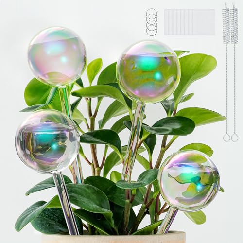 LEDERA Plant Watering Globes, Clear Glass Rainbow Self Watering Spikes, Automatic Plant Waterers Insert, Auto-Drippers Glass Ball for Plant Indoor Outdoor, Garden Gift, 4 Pack