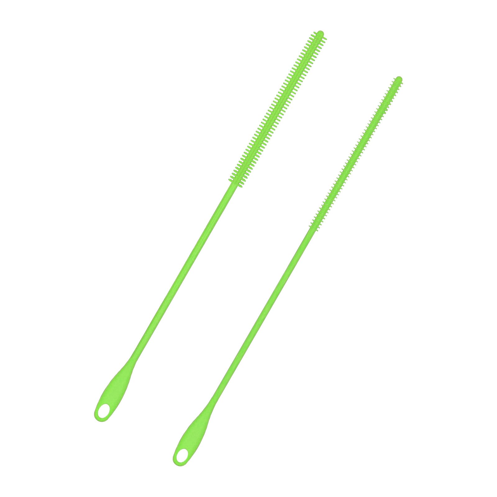 2pcs Silicone Straw Brushes, 6mm+8mm Extra Long Straw Cleaning Brush Reusable Bottle Straw Washing Tool with Hanging Ring Bendable Crevice Brush Pipe Cleaners for Smoothie Straw (Green)