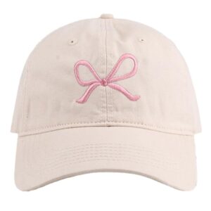 Bow-Tie Baseball Cap for Women Fashion Sun Hats for Women Trucker Hat Y2k Sun Cap Visor Cap Hiking Travel Trendy 2024 Beige/Pink