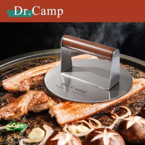 Dr.Camp 7 INCH Stainless Steel Smash,Burger Press,Burger Smasher,Hamburger Press,Patty Smasher, Meat Press, Bacon Press, Grill Press with Wood Handle (HT-B-7005)