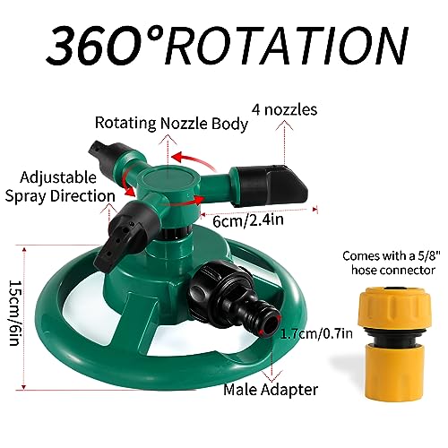 FCZMO Sprinklers for Yard, 360Rotating Lawn Sprinkler, Sprinklers for Yard Large Area, Lawn Sprinklers, Powerful and Even Watering for