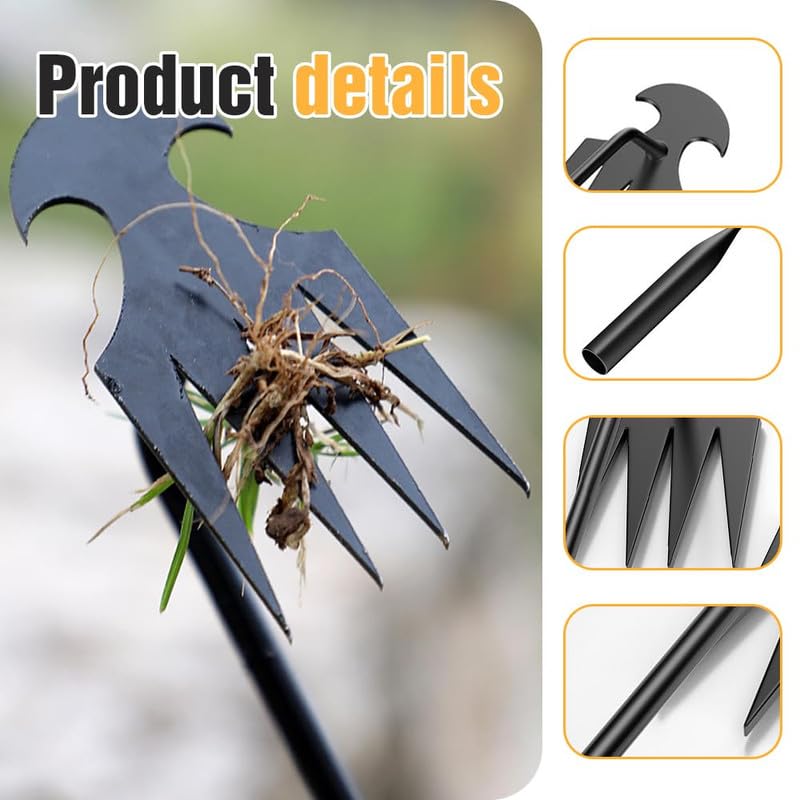 Kruggo Weed Puller Tool Garden Weed Pulling Tool, 2024 New Weeding Artifact Uprooting Weeding Tool, 4 Teeth Manganese Steel Forged Hand Weeder for Vegetable Gardening Backyard Farm