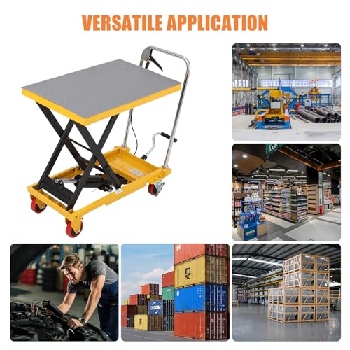 Hydraulic Lift Table Cart 1100lbs, Lift Table Capacity 35.5" Lifting Height, Manual Single Scissor with 4 Wheels and Non-Slip Pad Thickness 3mm for Material Handling and Transportation