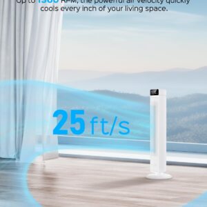 Ezify Tower Fan for Bedroom 40 Inch, 25ft/s Velocity Floor Fan, 30dB Quiet Standing Fan, 90° Oscillating Fan, 6 Speeds, 4 Modes, 12H Timer, Cooling Fan with Remote for Home Living Room Office, White