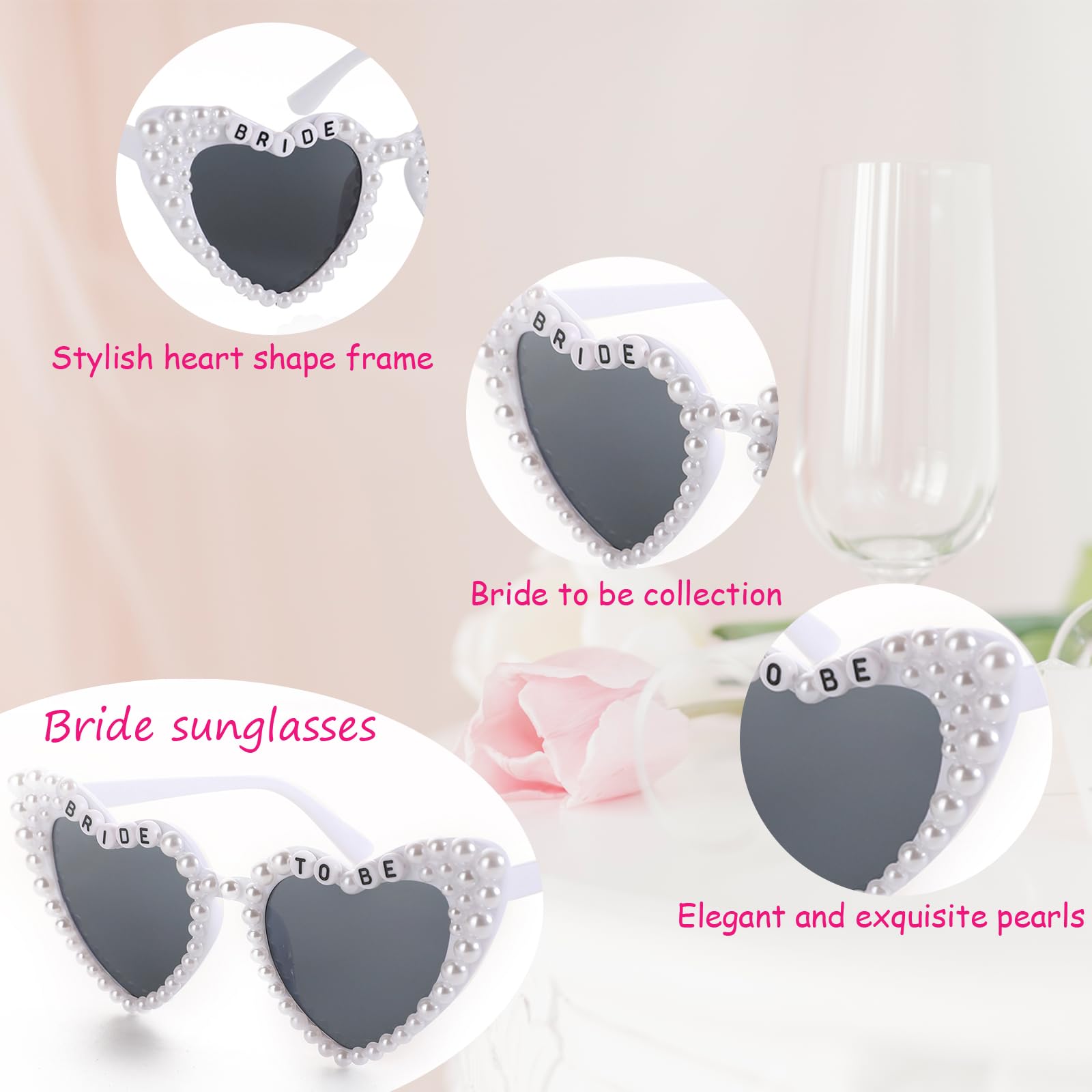 Bride Sunglasses for Bachelorette Party White Heart Sunglasses Bride to Be Gifts Accessories Party Favors