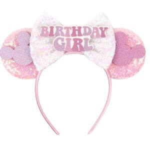 razko pink minnie ears hair accessory, mouse headband for women girls (birthday girl-pink m)