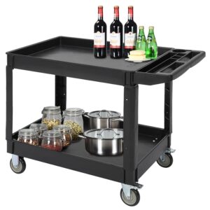 Service Cart 2-Shelf, Storage Handle, 500 lbs Capacity, for Warehouse/Garage/Cleaning/Manufacturing，45"X25"