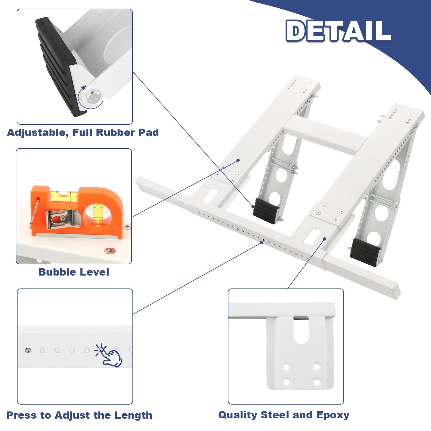 Window Air Conditioner Support Bracket, Universal Ac Window Bracket No Drilling and Tools Required, Heavy Duty Steel Holds Up to 220lbs, Fits Single Or Double Hung Windows, with Installation Manual