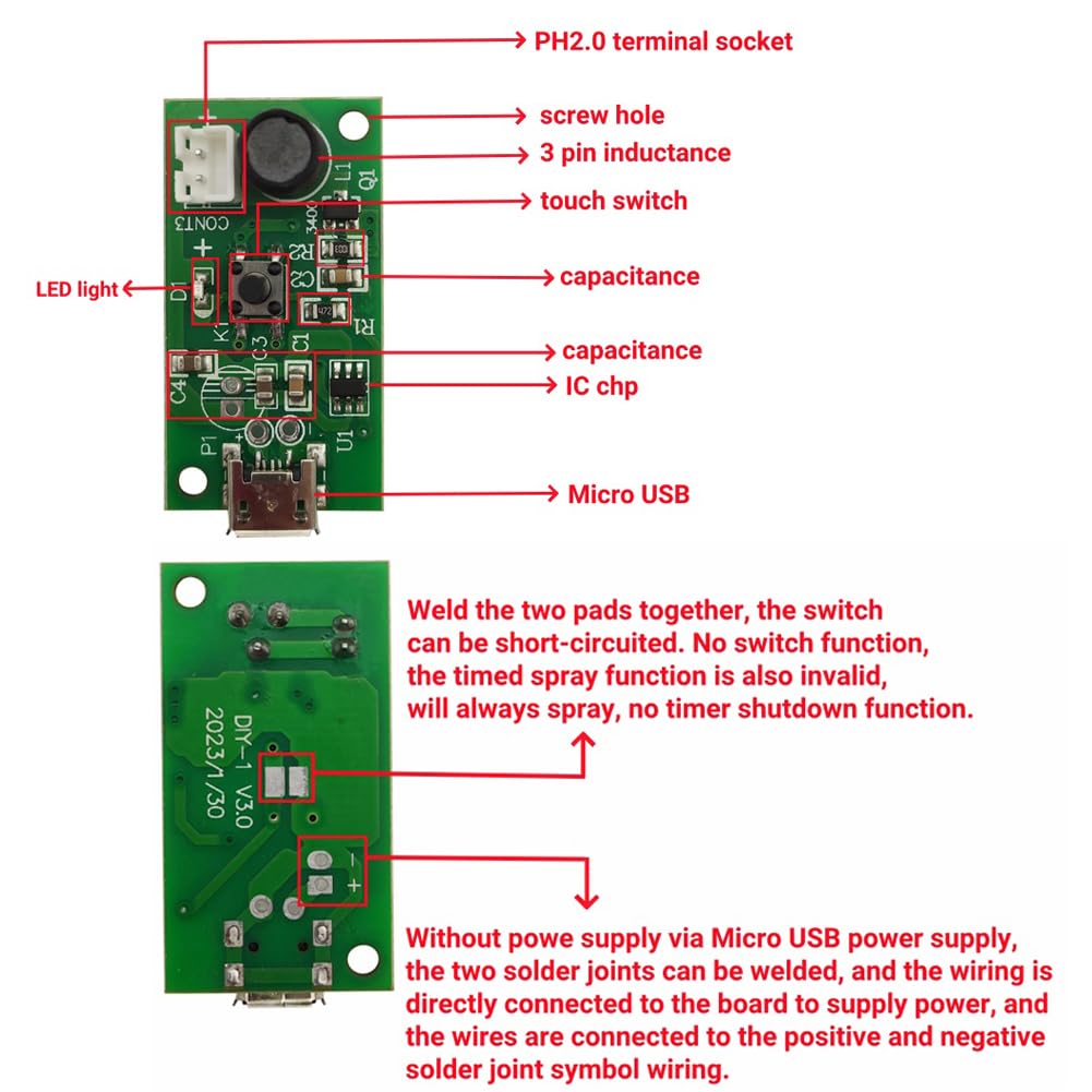 SazkJere 4Pcs USB Humidifieration Atomization Disc Mirco Interface Atomization Drive Circuit Board DC 5V for DIY Home