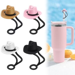 4 pack stanley straw cover for stanley cup 30 40 oz — hamino silicone straw toppers for stanley tumbler, cowboy hat straw covers cap for tumblers 10mm 0.4in straw for halloween women party decor