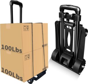 folding hand truck-200 lbs trolley utility cart, portable 4-wheels lightweight utility cart,90kg heavy duty luggage cart for moving airport travel shopping and office use