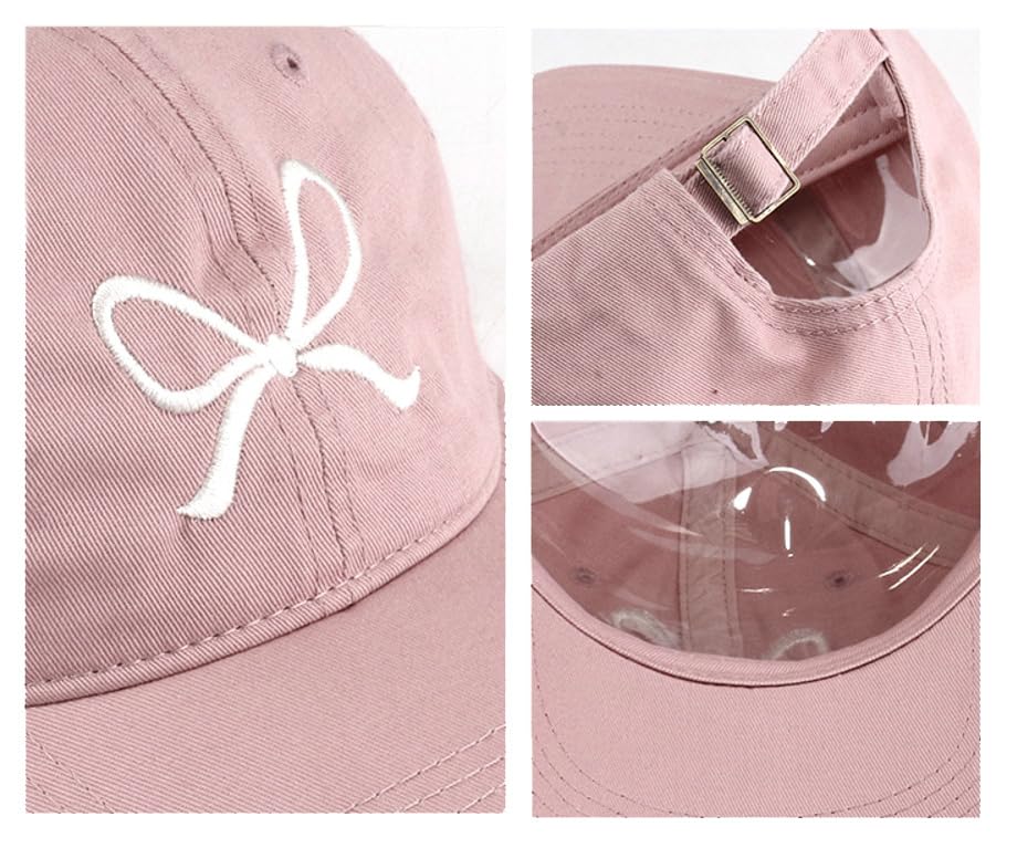 Bow-Tie Baseball Cap for Women Fashion Sun Hats for Women Trucker Hat Y2k Sun Cap Visor Cap Hiking Travel Trendy 2024 Beige/Pink