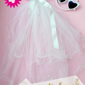 Ricawa Bridal Veil with Headband Sash Glasses 4 PCS Bachelorette Party Decorations Bridal Shower Supplies Bridesmaid Favors