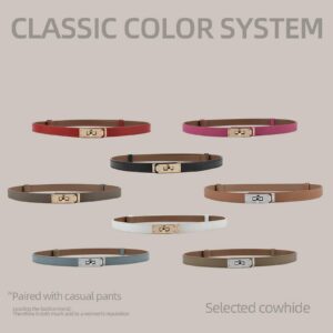 FENLDY Adjustable Thin Belts For Womens Skinny Belts For Dresses Womens Solid Color Alloy Turn Lock Belts For Jeans (Gold buckle Black+Caramel)