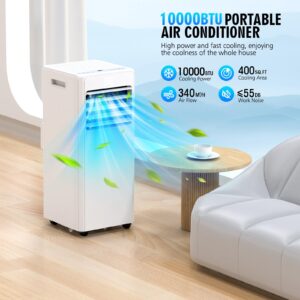 Loorow 10000 BTU Portable Air Conditioners Cool up to 400 Sq.Ft, 4-in-1 Portable ac Unit, Dehumidifier and Fan with Remote Control, 24H Timer, Sleep Mode, LED Display, Window Kit Included