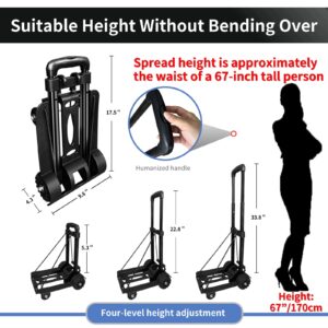 Folding Hand Truck-200 Lbs Trolley Utility Cart, Portable 4-Wheels Lightweight Utility Cart,90KG Heavy Duty Luggage Cart for Moving Airport Travel Shopping and Office Use