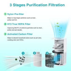 4 Packs P60 H13 True HEPA Replacement Filters Compatible with TPLMB P60 and Vhoiu KJ50 Air Cleaner Purifier , Part # P60-RF, 3 in 1 Filter of Nylon Pre-Filter,True HEPA Filter, Activated Carbon Filter