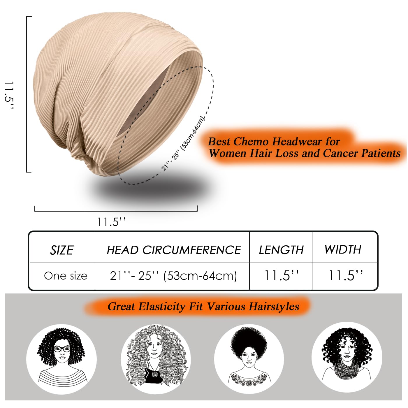 Wimnkuv 2 Pcs Pleated Head Wraps Scarf Turban, Chemo Caps for Cancer Patient, Cancer Headwear for Women