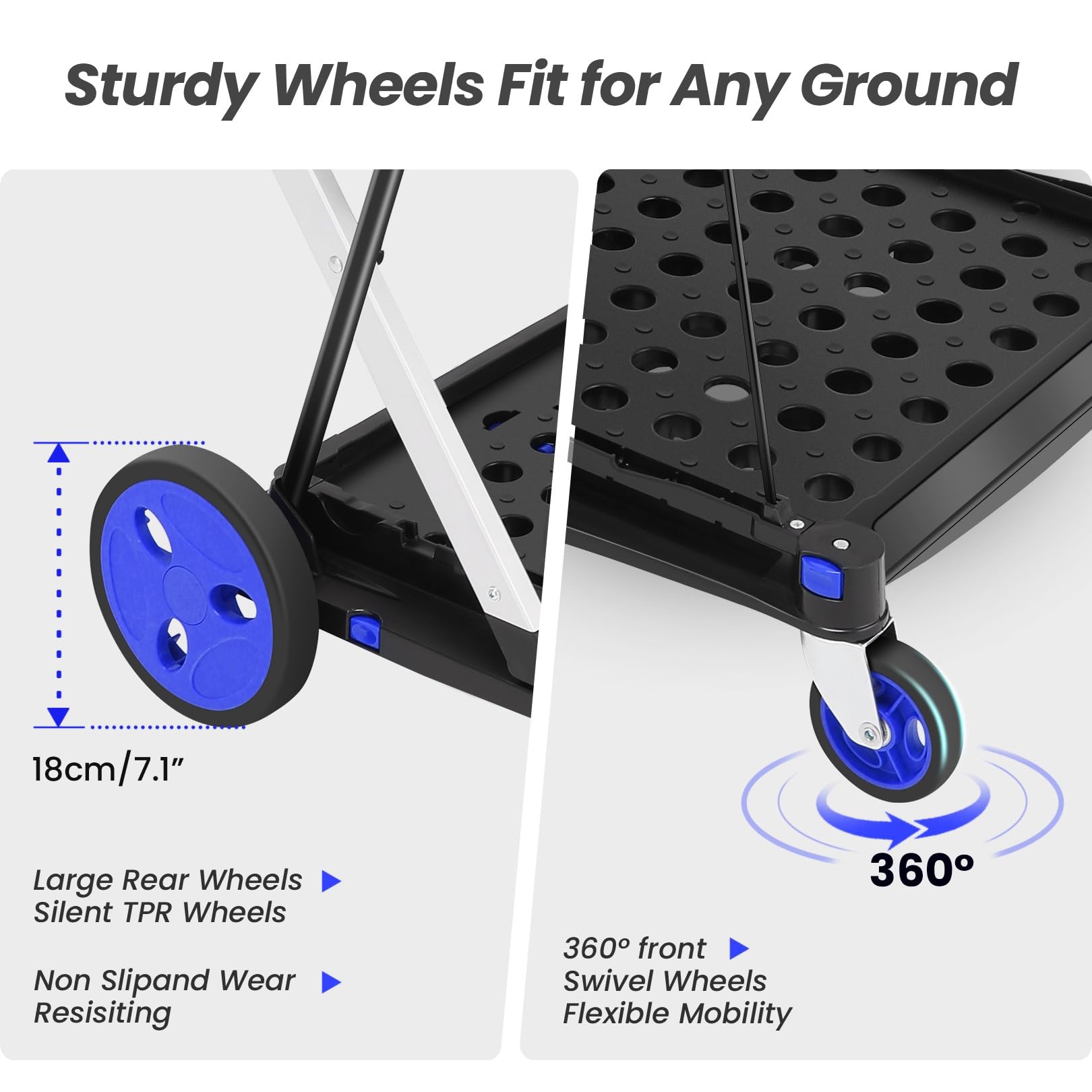 COOCHEER Collapsible Utility Cart Multifunction Collapsible Carts, Mobile Folding Trolley, Collapsible Hand Truck and Dolly, Shopping Cart with Storage Crate, Shopping Cart Folding Trolley, Blue