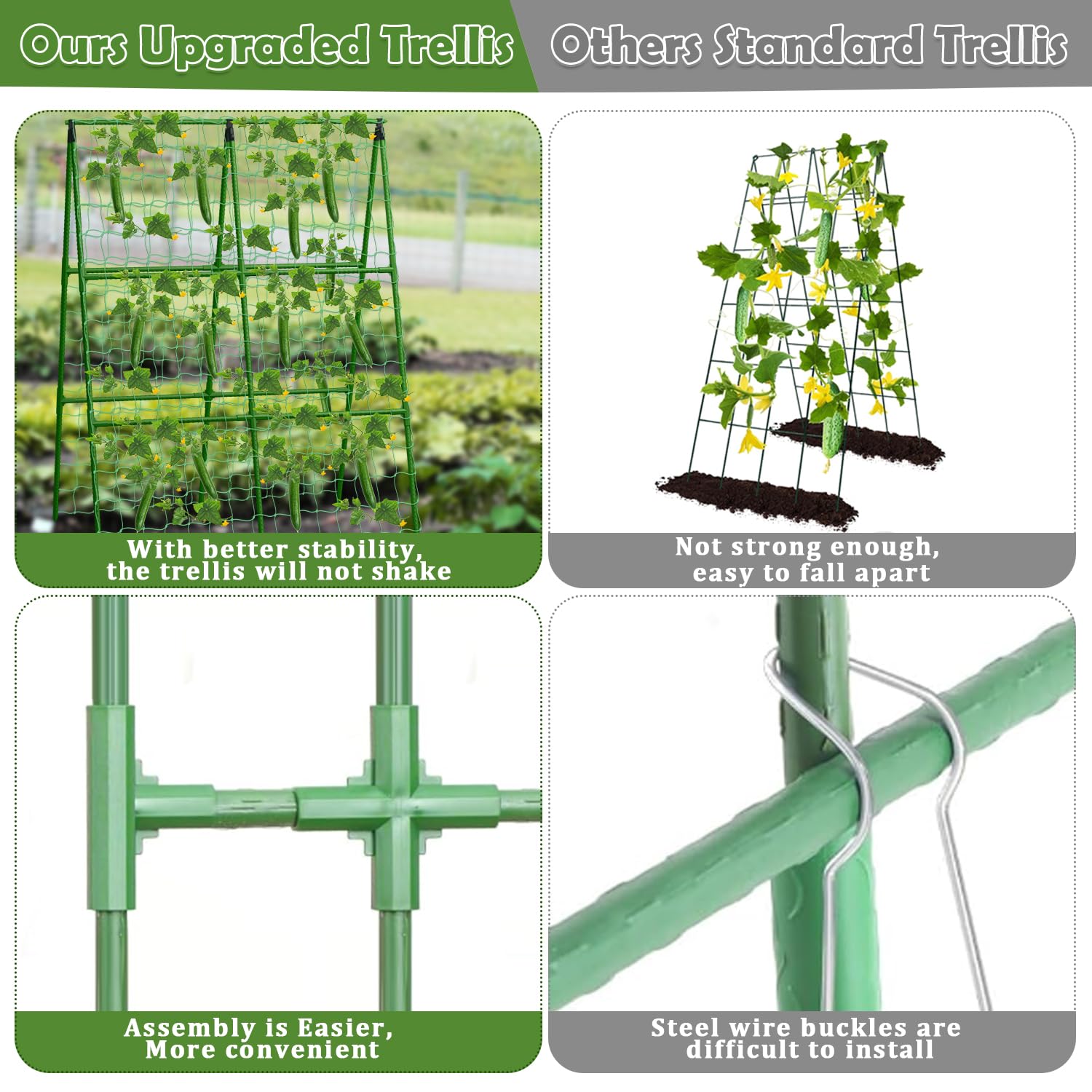 Cucumber Trellis for Raised Beds, 31 X 47 Inch Adjustable Size A-Frame Garden Trellis for Climbing Plant Outdoors with Climbing Net and Plant Support Clip for Vegetable Grape Tomato Garden Supplies