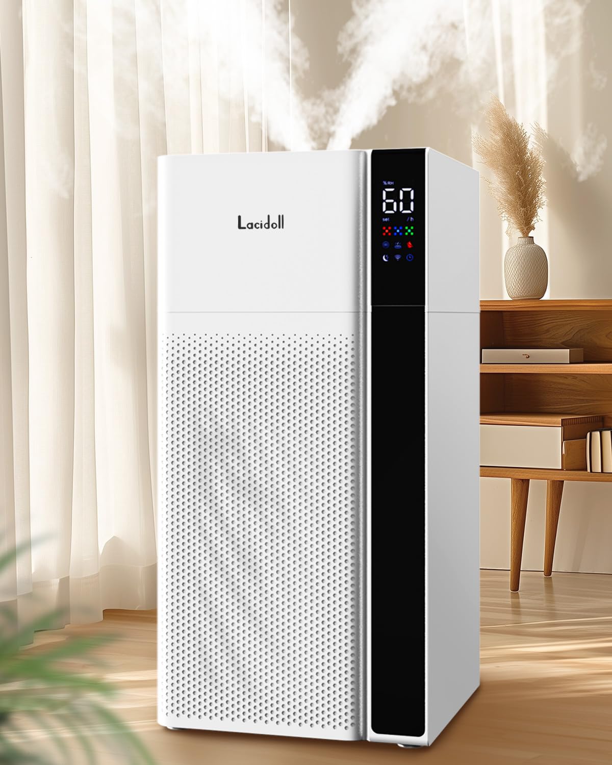 Lacidoll Warm and Cool Mist Humidifier Large Room, 5.3Gal/20L Room Humidifiers for Home, Quickly & Evenly Humidify Whole House, Top Fill, Dual Mist Nozzles and Atomizers, Baby Office Plants, White