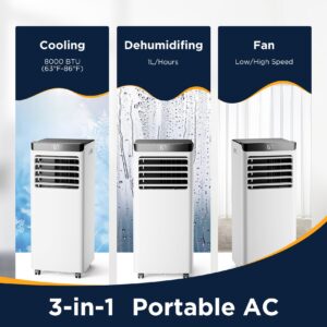 Pulemela 8,000 BTU Portable Air Conditioner for Room Up to 350 Sq.Ft,Portable AC Unit with 3 Modes,Remote Control with Installation Kit