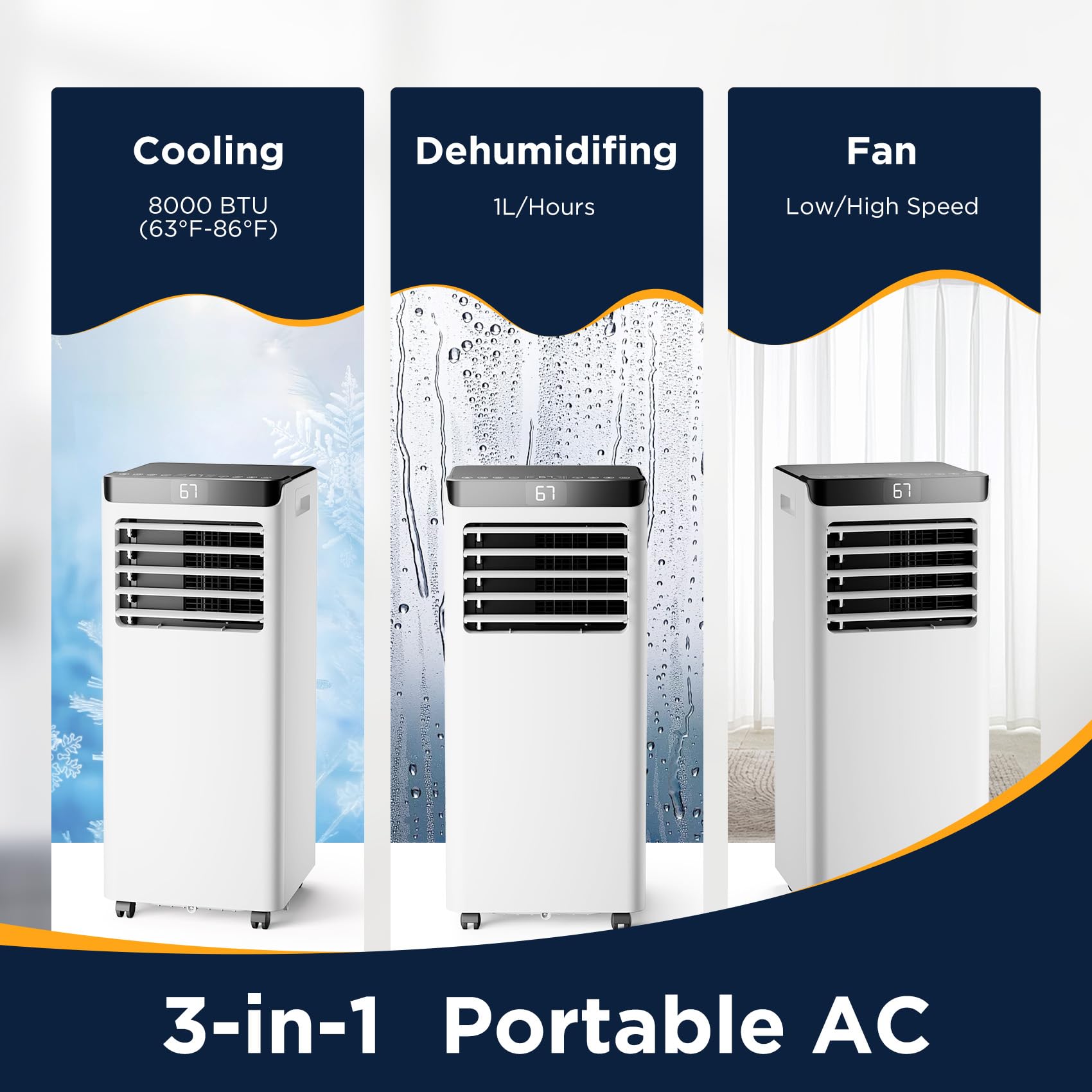 Pulemela 8,000 BTU Portable Air Conditioner for Room Up to 350 Sq.Ft,Portable AC Unit with 3 Modes,Remote Control with Installation Kit