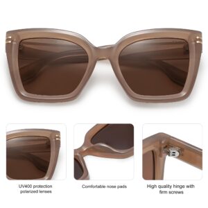 SOJOS Retro Oversized Polarized Cat Eye Sunglasses Womens Vintage Shades Trendy Stylish Sunnies SJ2291 with Brown/Brown Lens