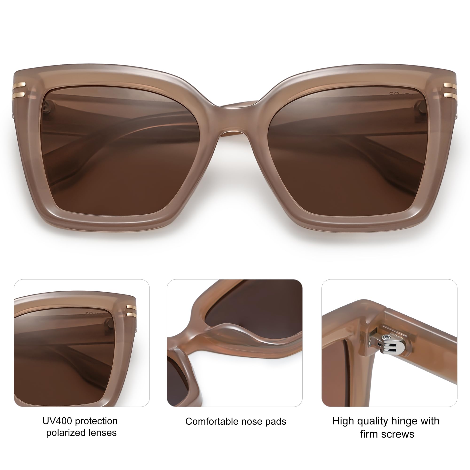 SOJOS Retro Oversized Polarized Cat Eye Sunglasses Womens Vintage Shades Trendy Stylish Sunnies SJ2291 with Brown/Brown Lens