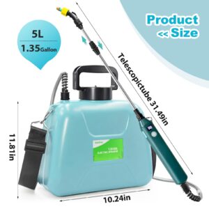 SideKing 1.35 Gallon/5L Battery Powered Sprayer, Electric Sprayer with USB Rechargeable Handle, Battery Indicator, Garden Sprayer with Telescopic Wand, 3 Nozzles, Adjustable Shoulder Strap (Blue)