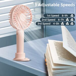 houscly Handheld Mini Fan Portable Personal: 3000mah Rechargeable Small Hand Held Cooling Fans Blow Cold Air for Men Women Kids Compat Face Makeup Fan Travel Essentials Gift Pink