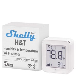 shelly shelly h&t gen 3 - wi-fi & bluetooth temperature, humidity sensor & weather station (white, wall mountable, no hub required)