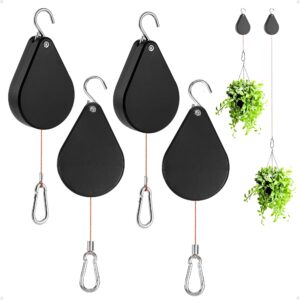 kitwinney retractable plant hanger - upgrade plant pulleys for hanging plants, easy to raise and lower, suitable for garden flower pots, hanging planter, bird feeder（black, 4 pcs）