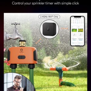 Lumary Smart Sprinkler Timer 2 Zone, WiFi Water Timer for Garden Hose, Brass Inlet Water Hose Timer Outdoor, Manual/Automatic Drip Irrigation Timer, App/Voice Control Work with Alexa