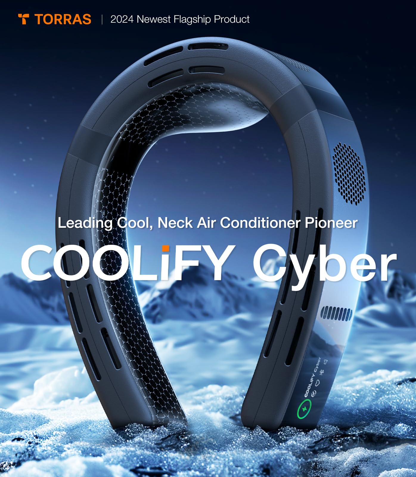 TORRAS [COOLiFY Cyber・2024 Flagship] Neck Air Conditioner, Ultimate Immersive Cooling Portable Neck Fan Rechargeable with 6000mAh, Neck Cooler Neck Fans that Blow Cold Air for gifts