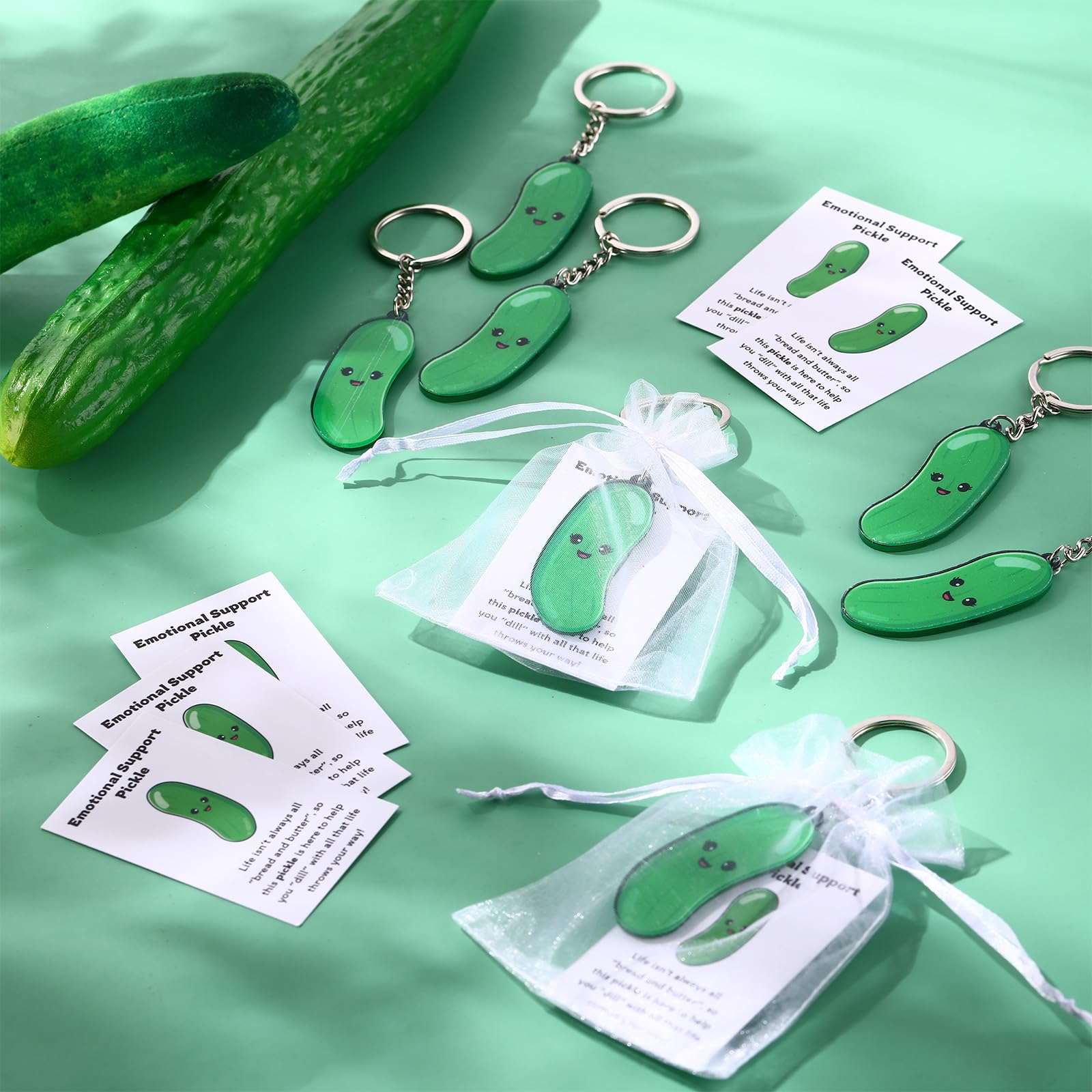 JaGely Inspirational Positive Cucumber Pickle Keychain Emotional Support Pickle Employee Appreciation Gift Bulk Cards Bags(50 Sets)