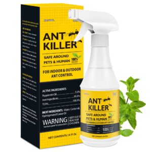 bugbai peppermint oil ant killer & repellent spray outdoor, 16oz natural ant spray indoor home kitchen safe for pets and kids, powerful carpenter ant killer to kill & get rid of ants permanently