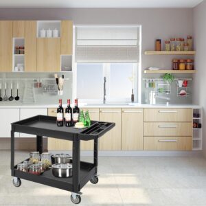 Service Cart 2-Shelf, Storage Handle, 500 lbs Capacity, for Warehouse/Garage/Cleaning/Manufacturing，45"X25"