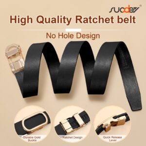 SUOSDEY Women Leather Ratchet Belt for Jeans Pants with Gold Automatic Sliding Buckle,Ladies Dress Belt,Width 1.2",black