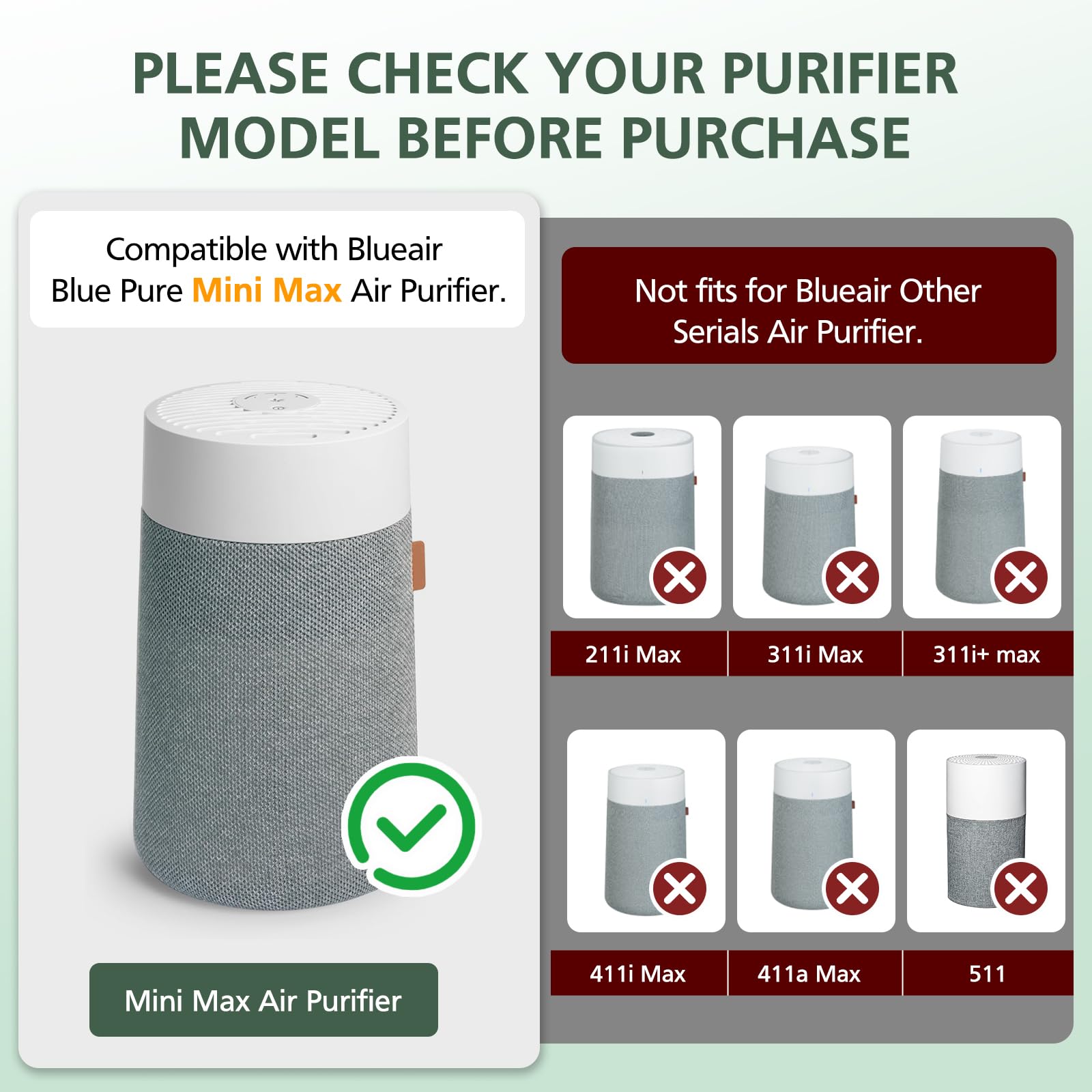 2 Pack Mini Max Replacement Filter Compatible with Blueair Blue Pure Mini Max Air Purifiers, Blue Pure FMINI Filter True HEPA & Activated Carbon Air Filter Fits for Blue Pure Mini Max